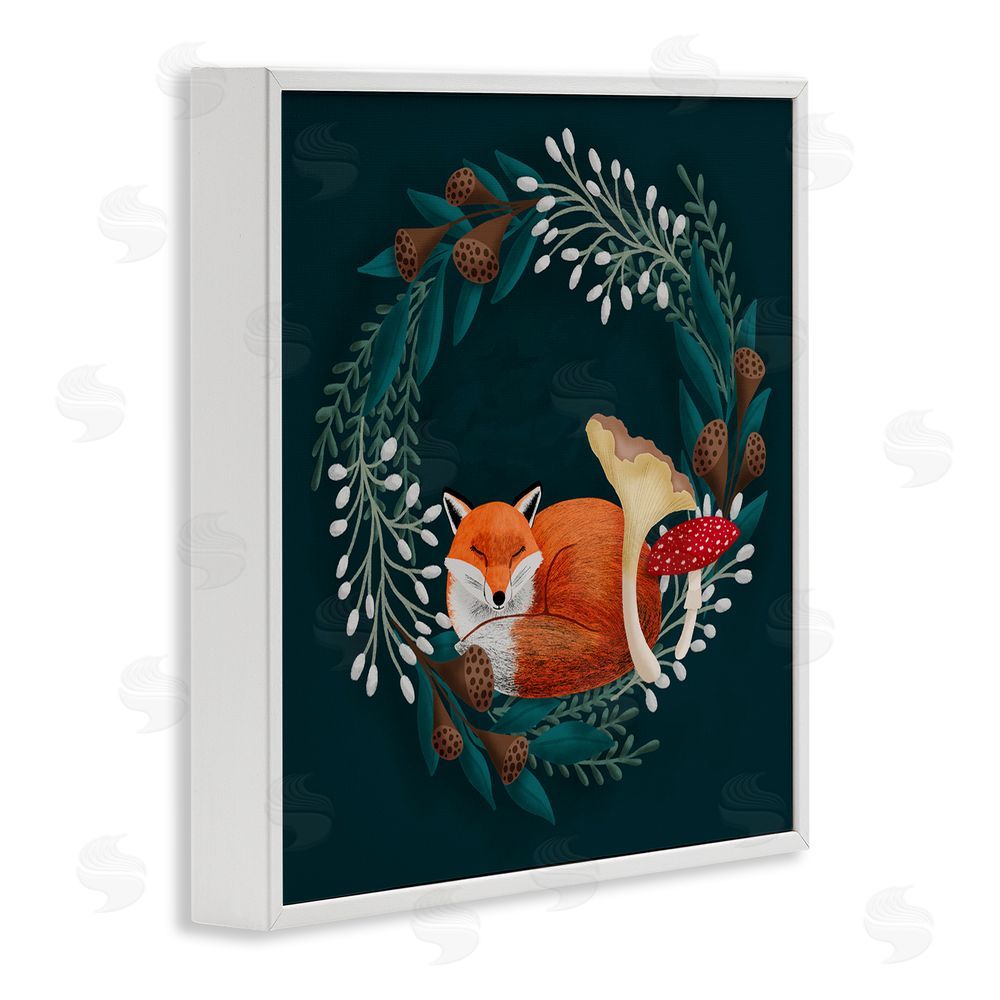 Metka Hiti Sleepy Fox in Botanical Wreath White Framed Giclee Print Wall Art