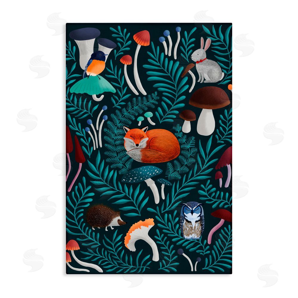 Metka Hiti Woodland Animals & Botanical Sprigs Stretched Canvas Wall Art Print