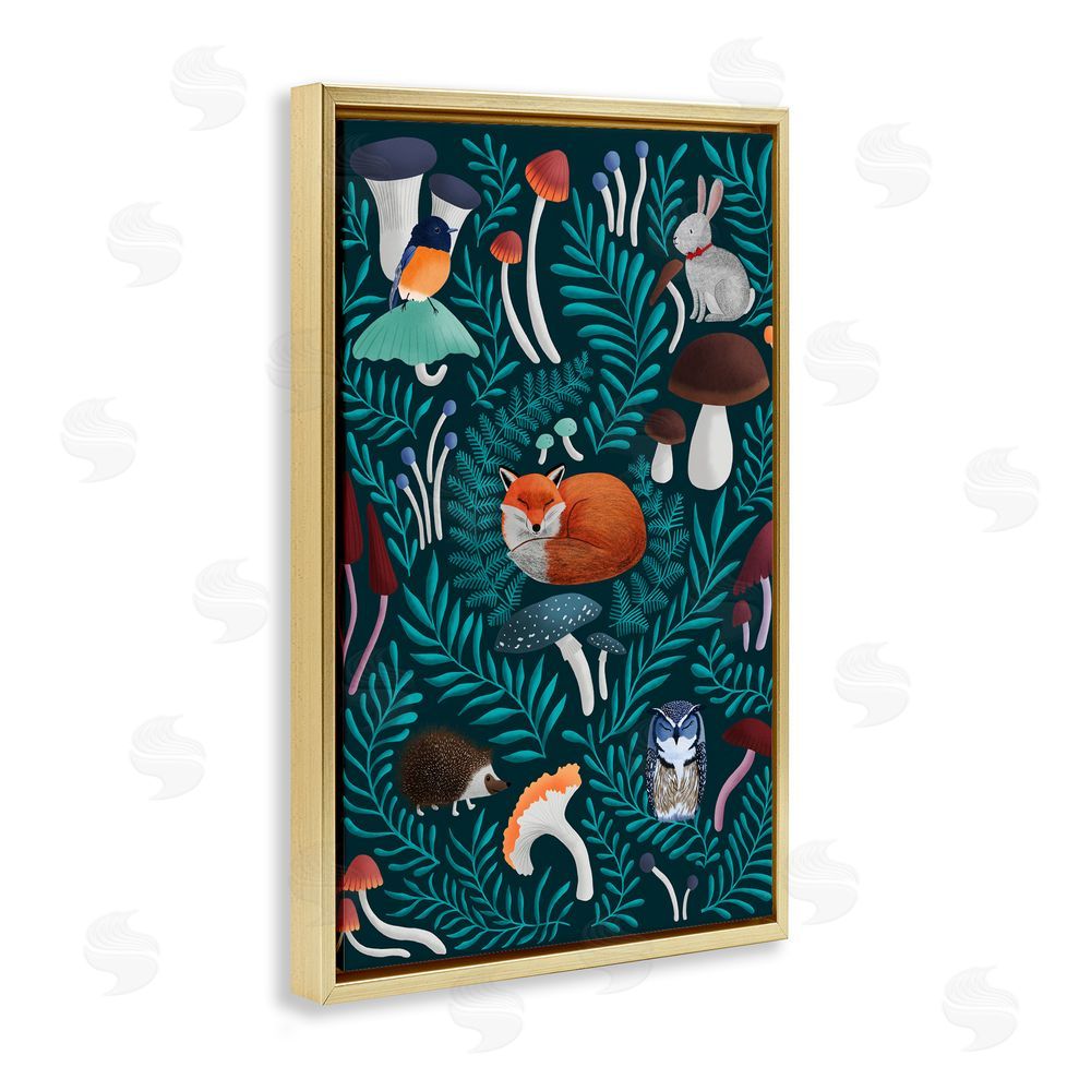 Metka Hiti Woodland Animals & Botanical Sprigs Gold Floating Frame Canvas Wall Art Print