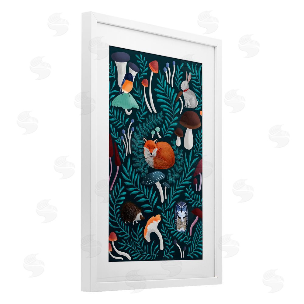 Metka Hiti Woodland Animals & Botanical Sprigs White Framed Print Under Glass Wall Art
