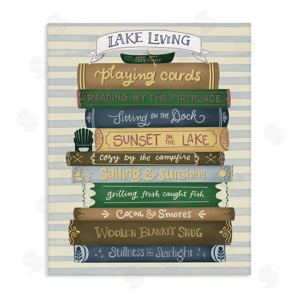 Giao Williams Lake Living Book Stack Stretched Canvas Wall Art Print