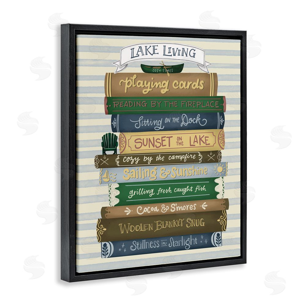 Giao Williams Lake Living Book Stack Black Floating Frame Canvas Wall Art Print