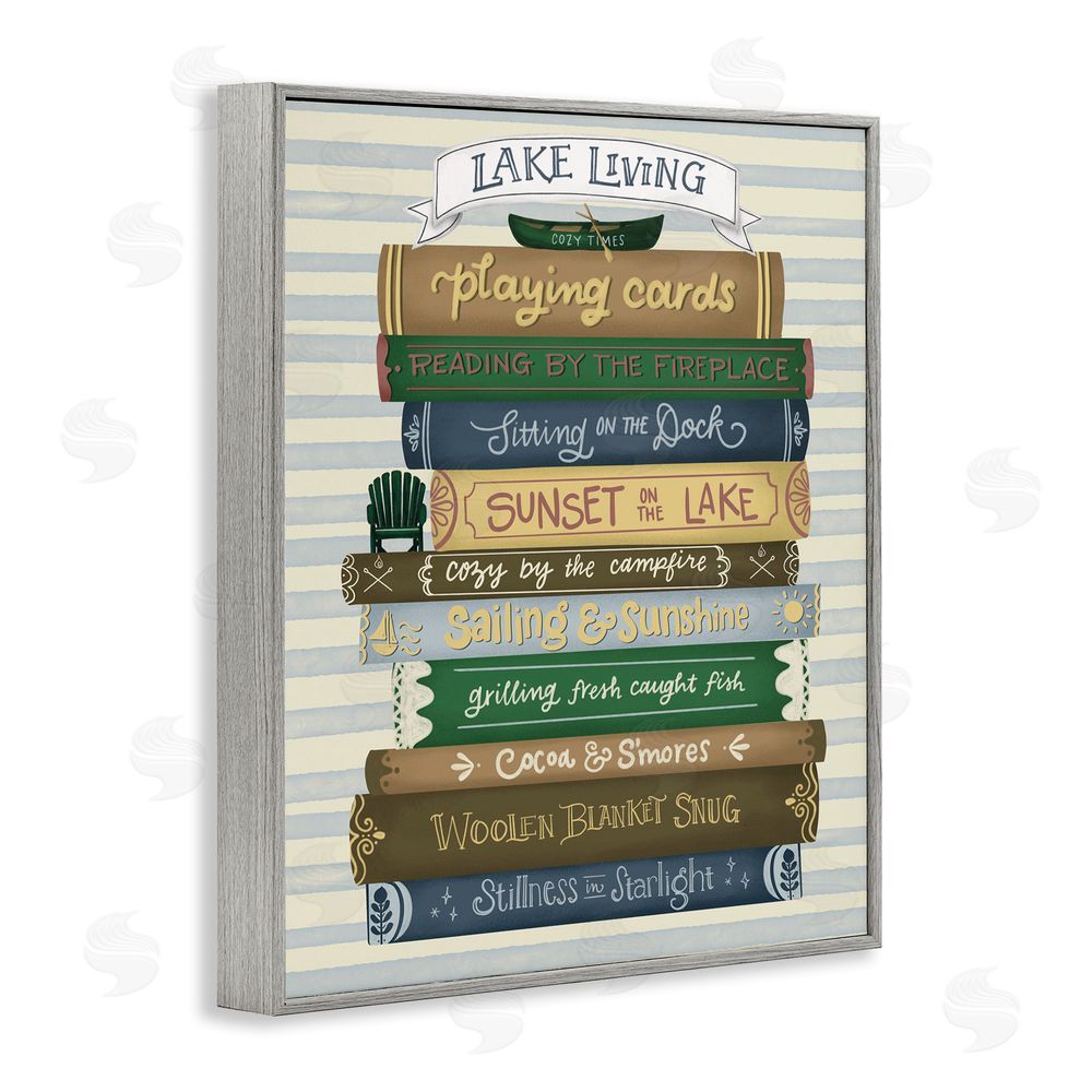Giao Williams Lake Living Book Stack Gray Framed Giclee Wall Art Print