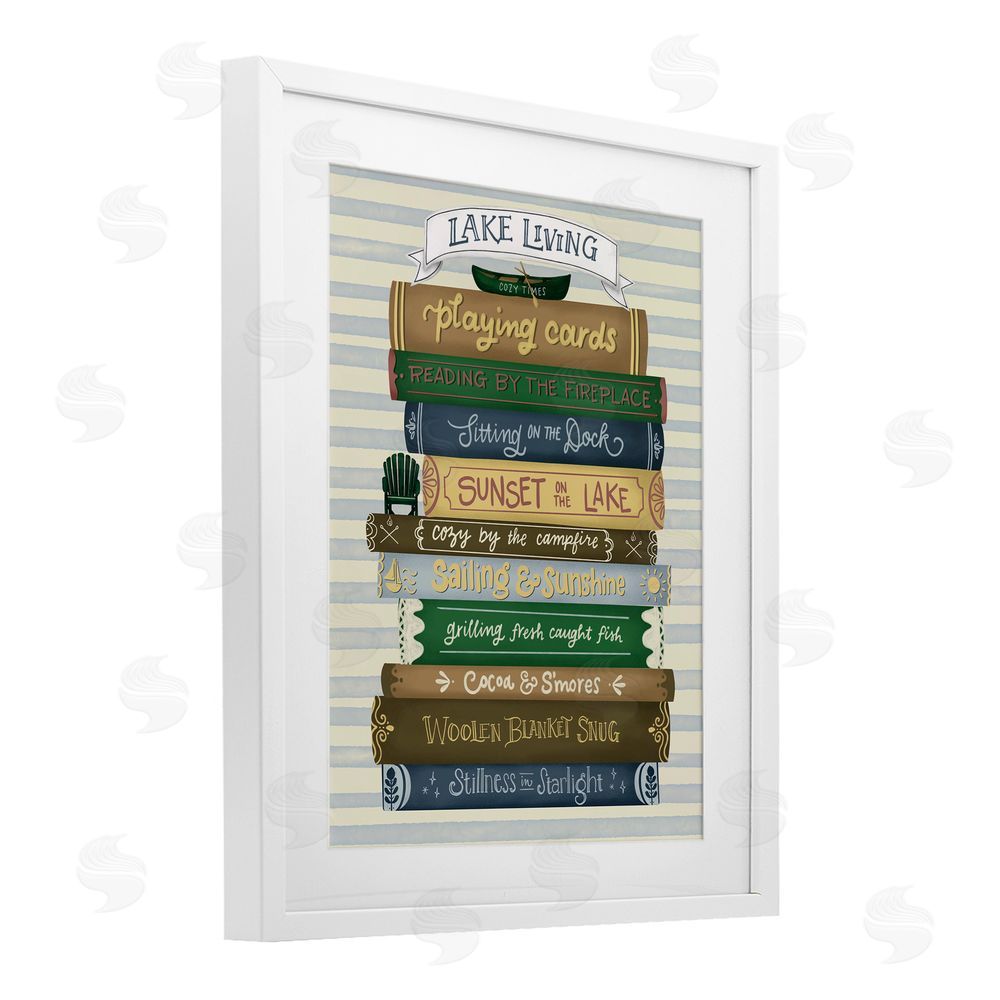 Giao Williams Lake Living Book Stack White Framed Print Under Glass Wall Art