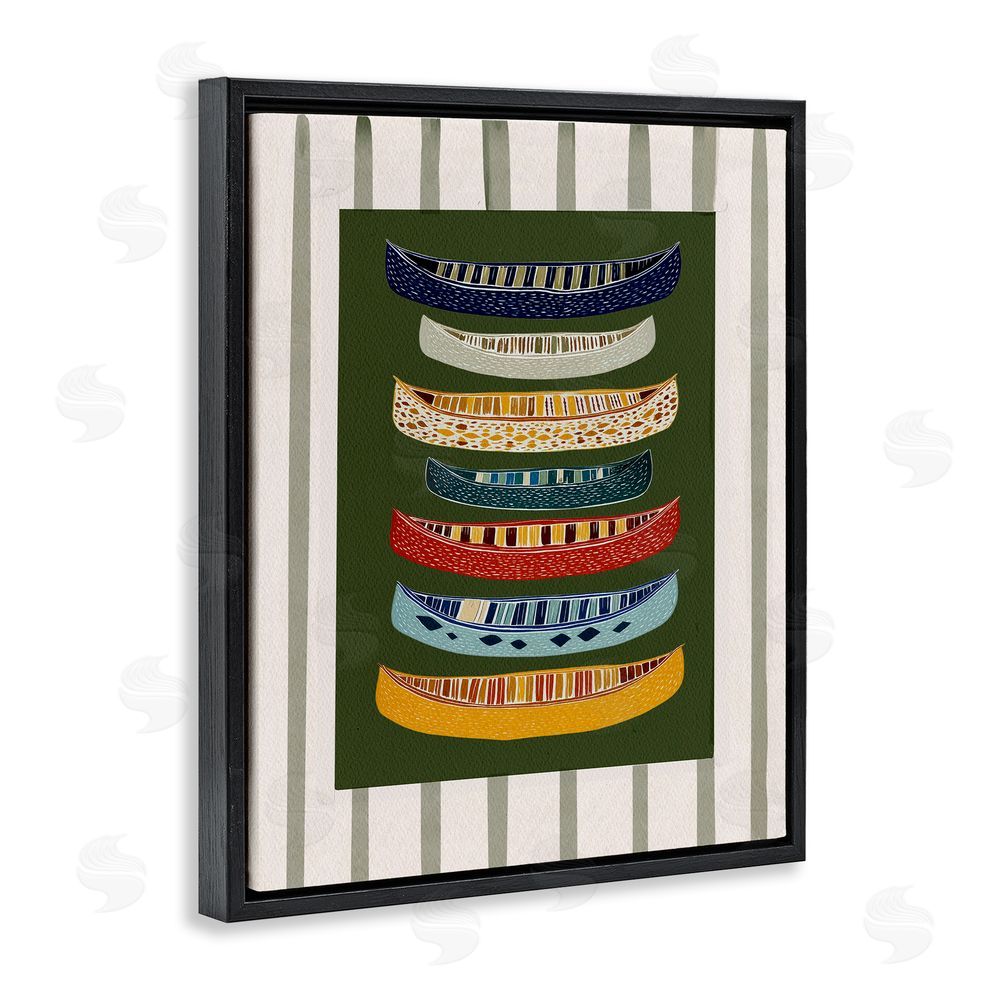 Yen Patterned Canoes over Stripes Black Floating Frame Canvas Wall Art Print