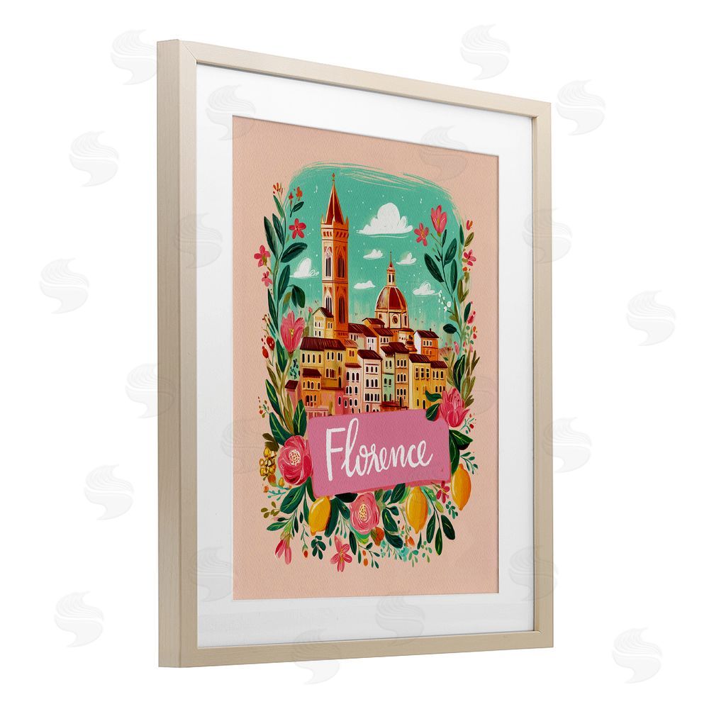 Yen Floral Bordered Florence Brown Framed Print Under Glass Wall Art