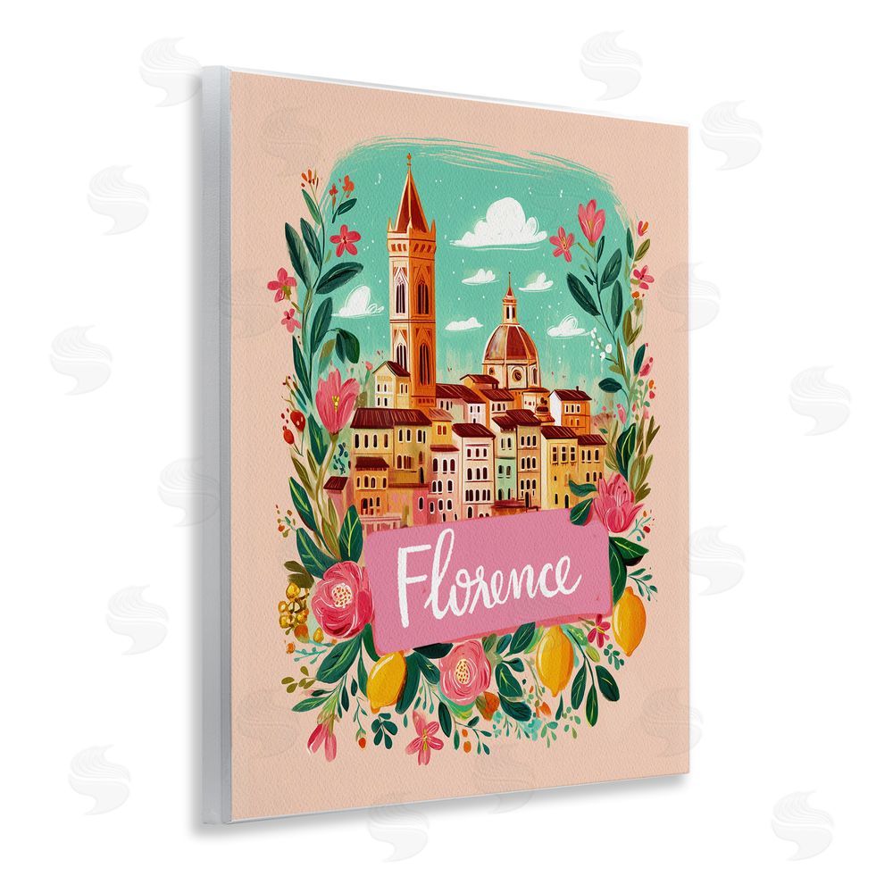 Yen Floral Bordered Florence Wooden Wall Plaque Art Print