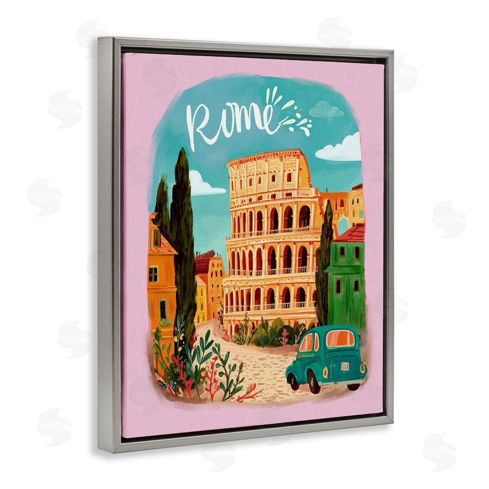 Yen Rome Travel Spot Architecture Gray Floating Frame Canvas Wall Art Print