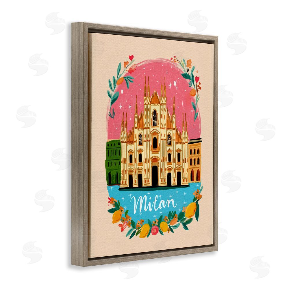 Yen Floral Bordered Milan Brown Floating Frame Canvas Wall Art Print