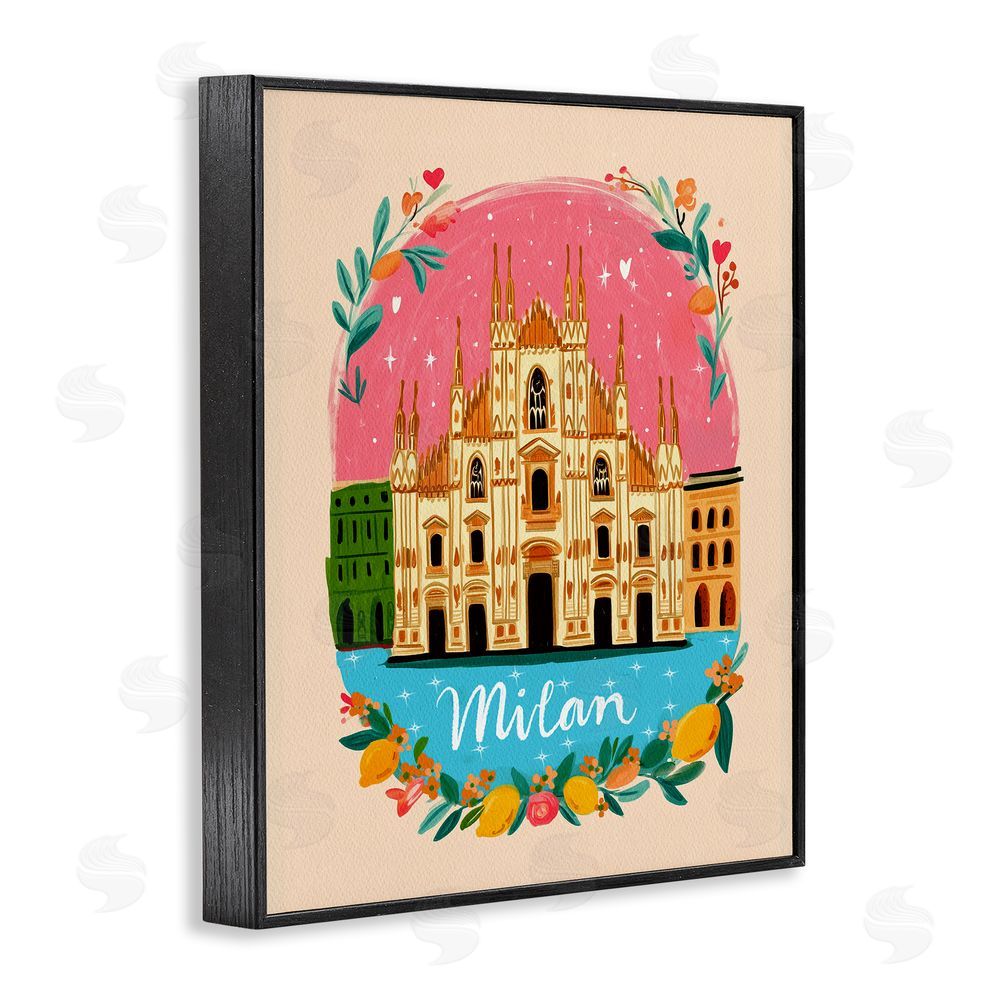 Yen Floral Bordered Milan Black Framed Giclee Print Wall Art