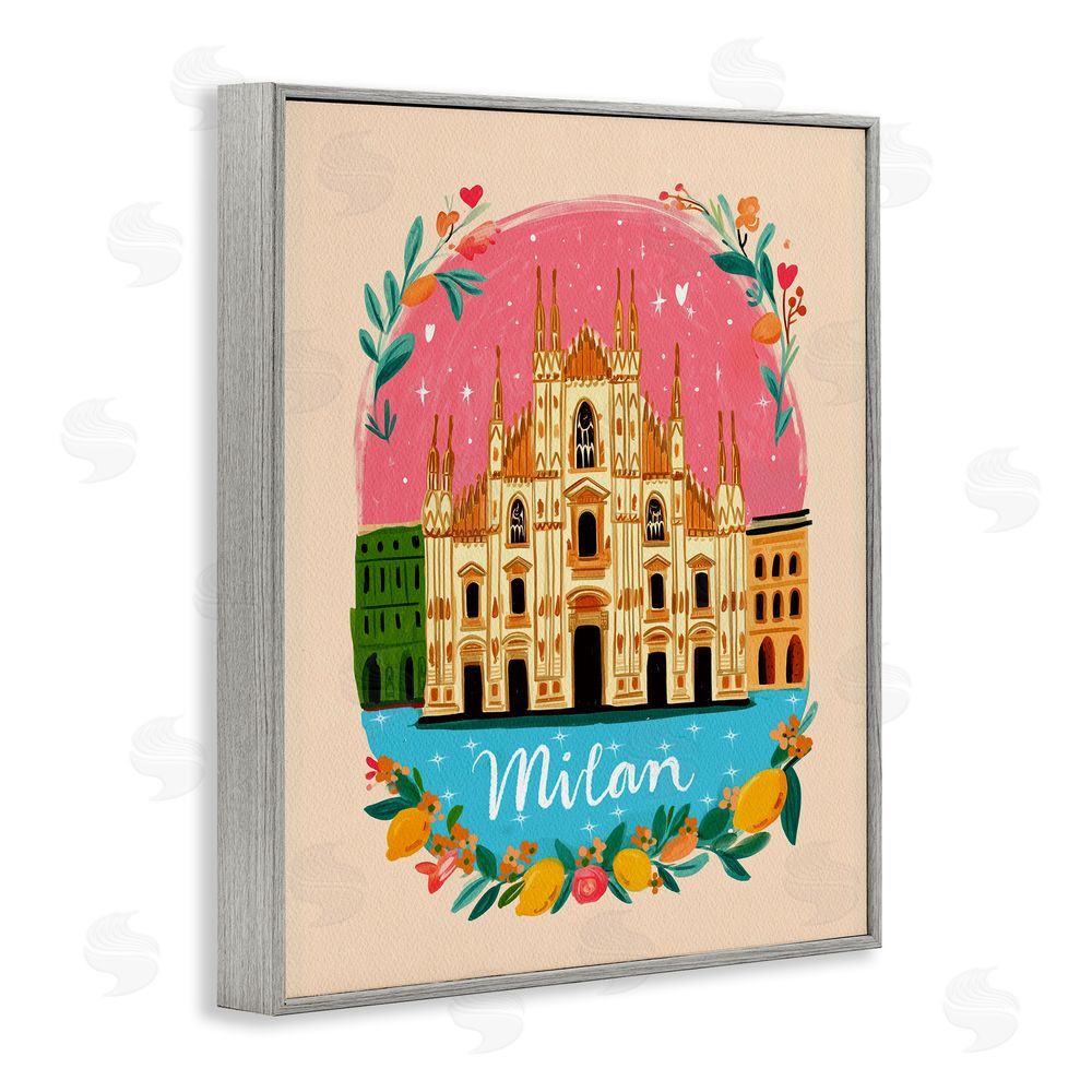 Yen Floral Bordered Milan Gray Framed Giclee Print Wall Art