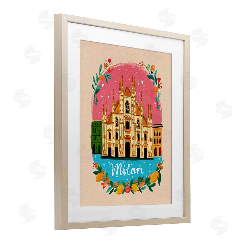 Yen Floral Bordered Milan Brown Framed Print Under Glass Wall Art