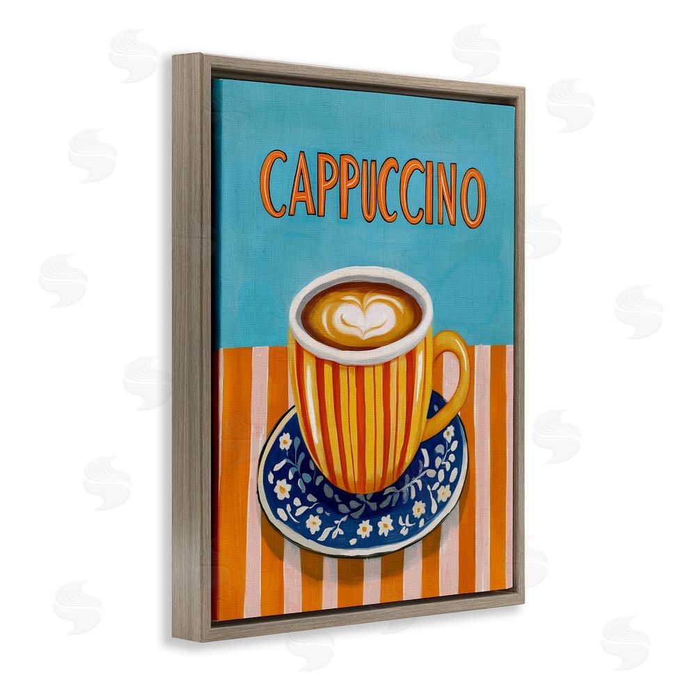 Yen Cappuccino Stripes Blue & Orange Brown Floating Frame Canvas Wall Art Print
