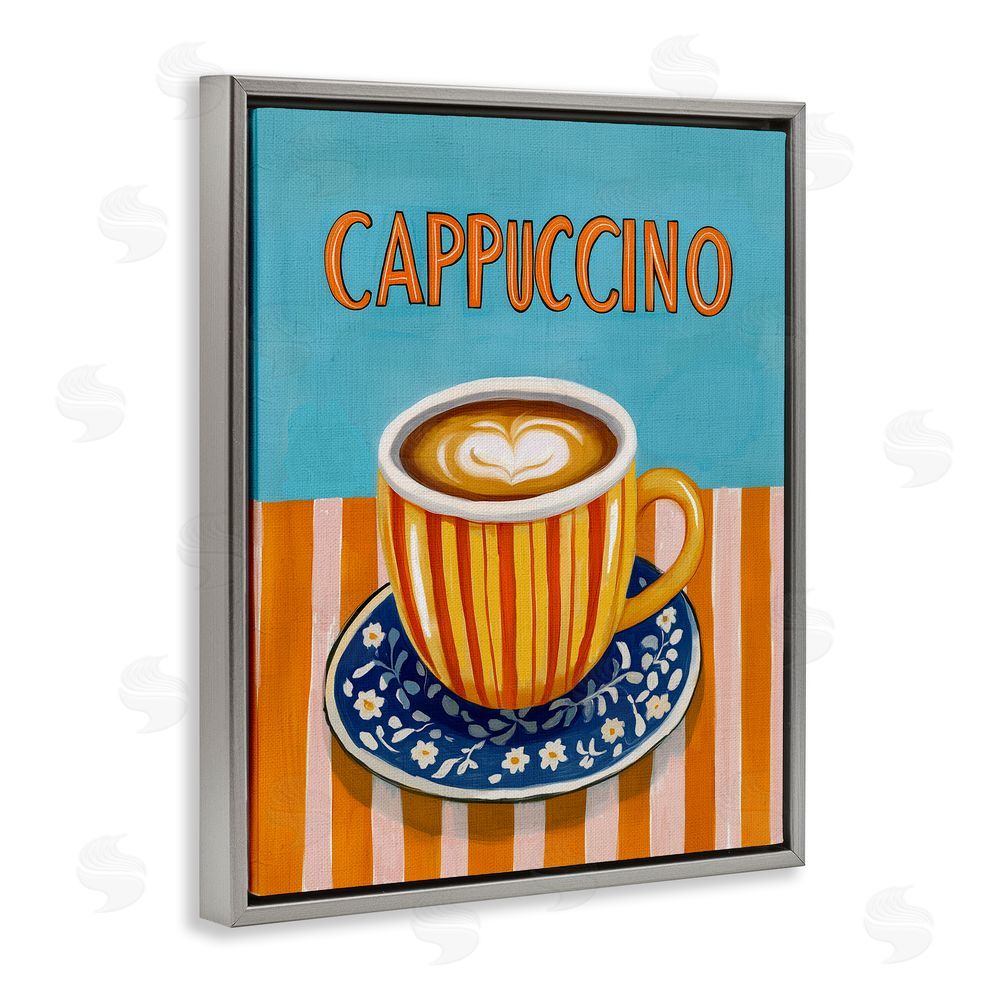 Yen Cappuccino Stripes Blue & Orange Gray Floating Frame Canvas Wall Art Print