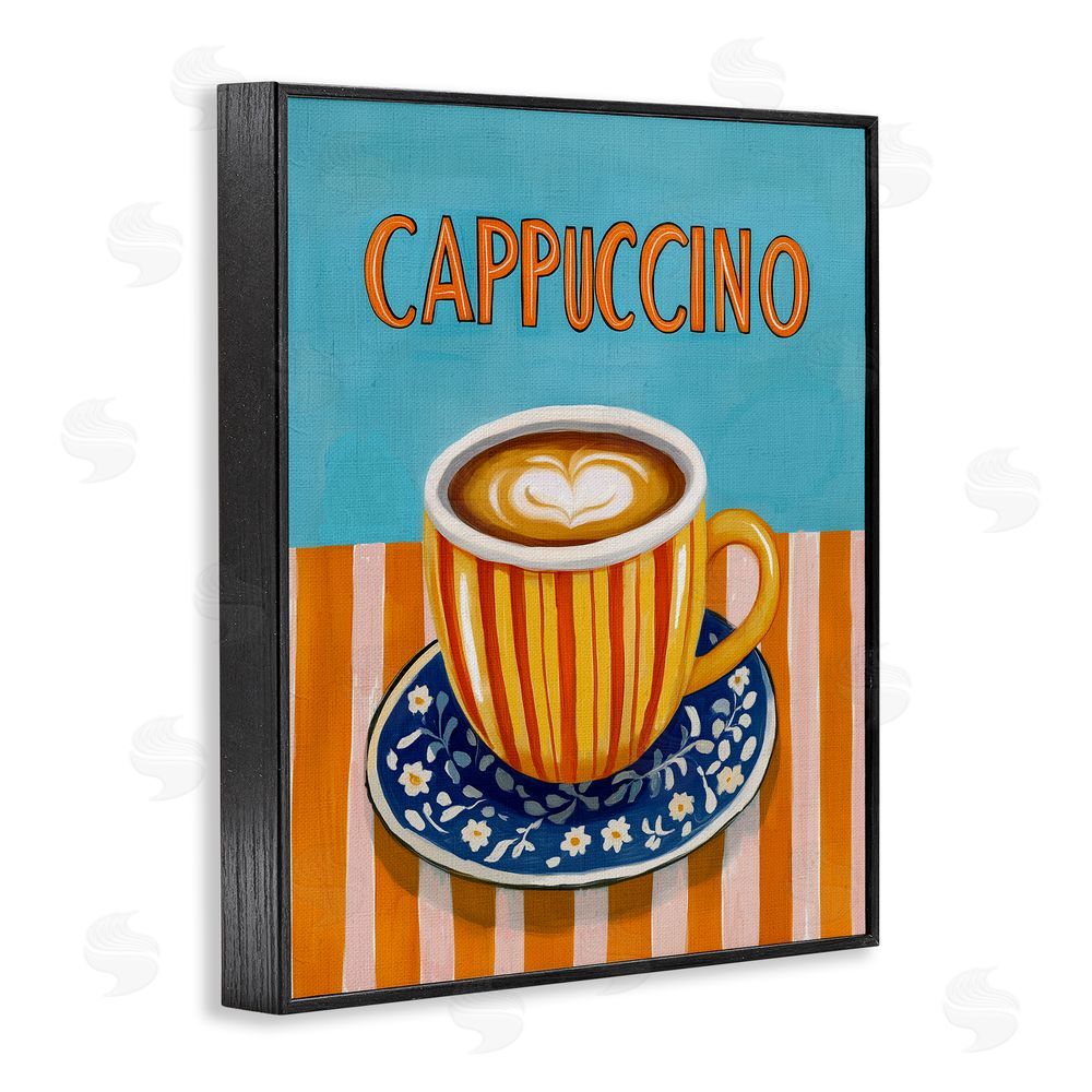 Yen Cappuccino Stripes Blue & Orange Black Framed Giclee Wall Art Print