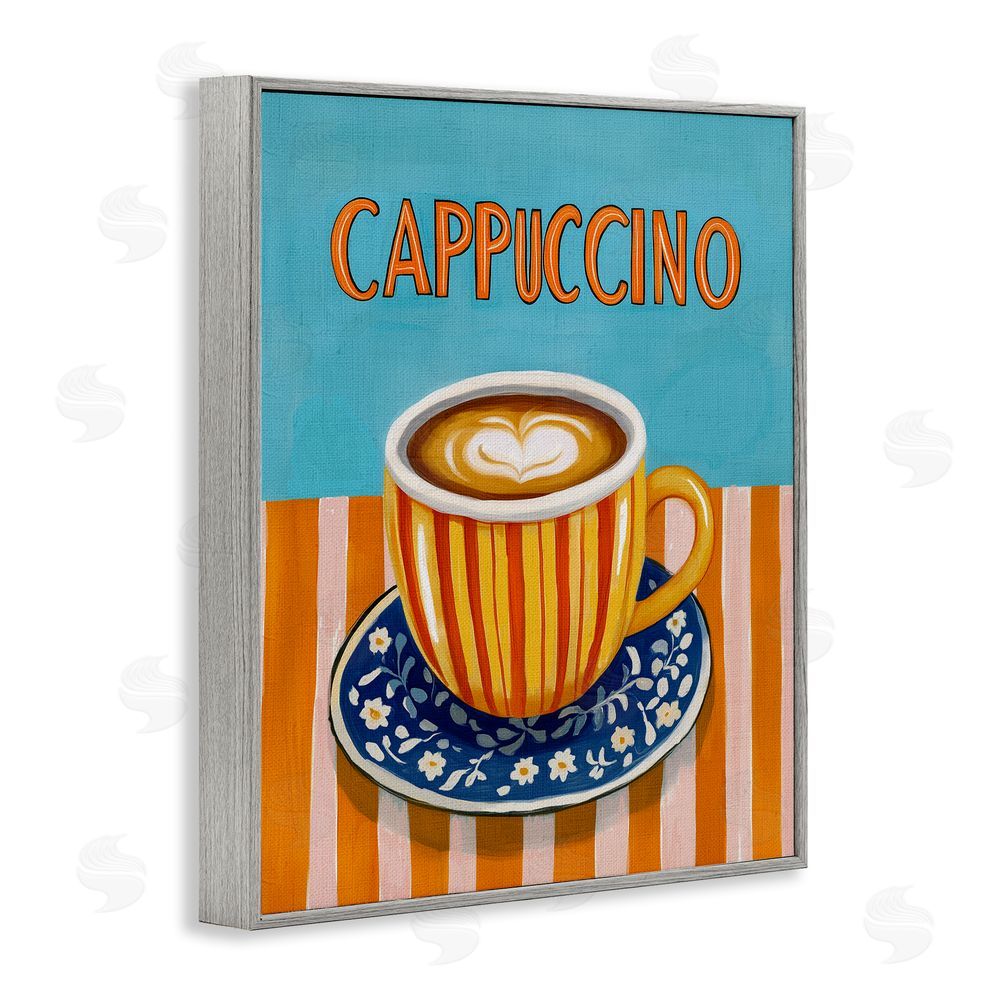 Yen Cappuccino Stripes Blue & Orange Gray Framed Giclee Wall Art Print
