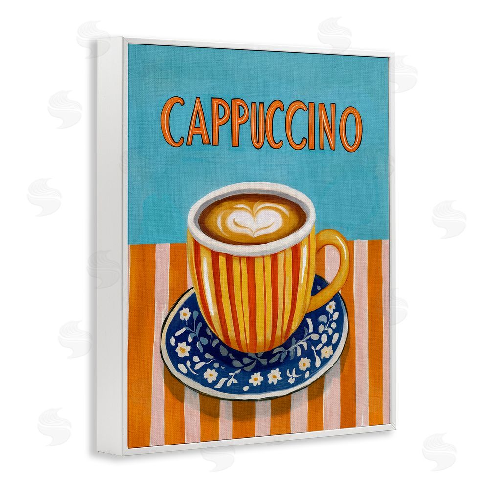 Yen Cappuccino Stripes Blue & Orange White Framed Giclee Wall Art Print