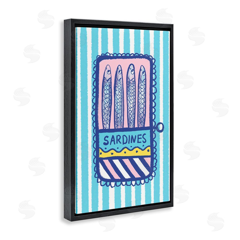Florentina Dolci Pastel & Stripes Sardines Black Floating Frame Canvas Wall Art Print