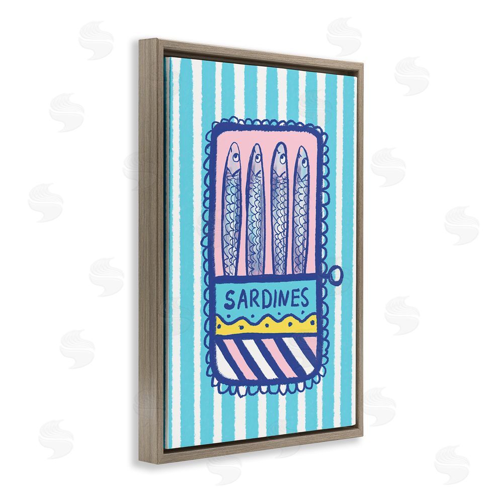 Florentina Dolci Pastel & Stripes Sardines Brown Floating Frame Canvas Wall Art Print