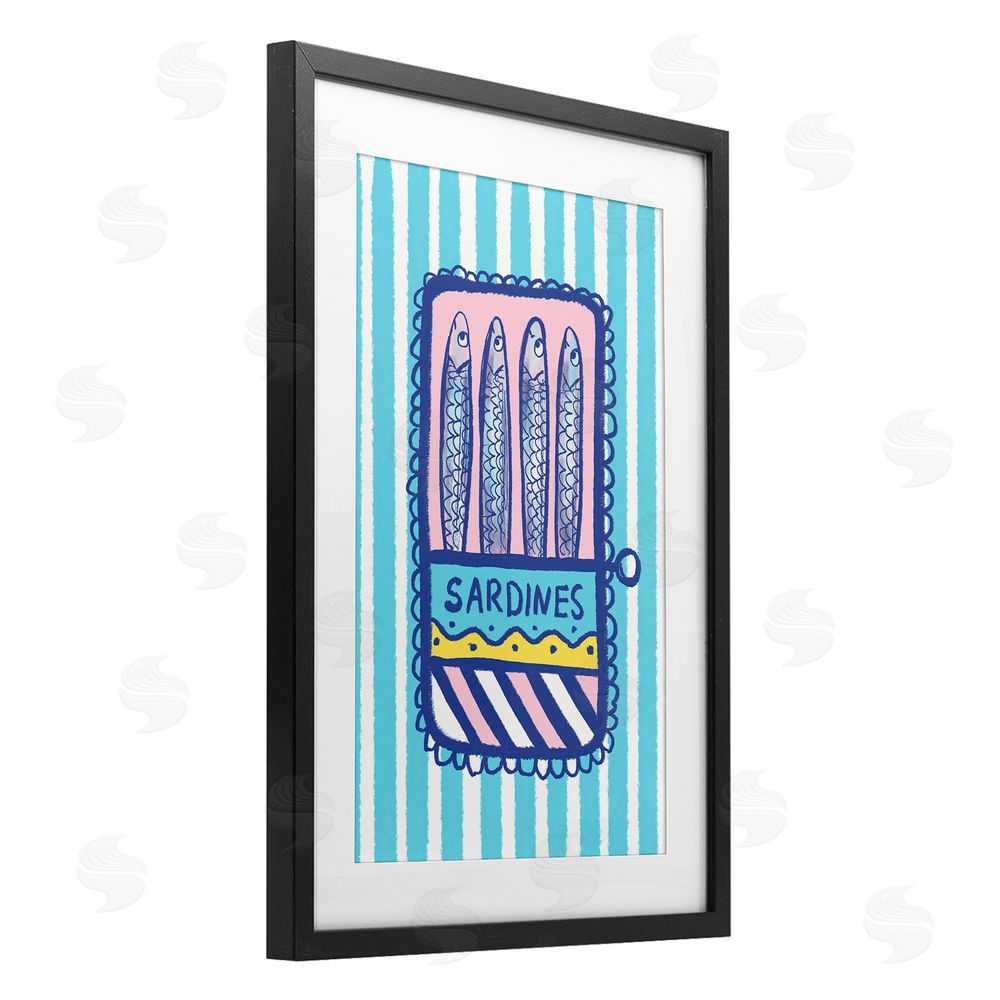 Florentina Dolci Pastel & Stripes Sardines Black Framed Print Under Glass Wall Art