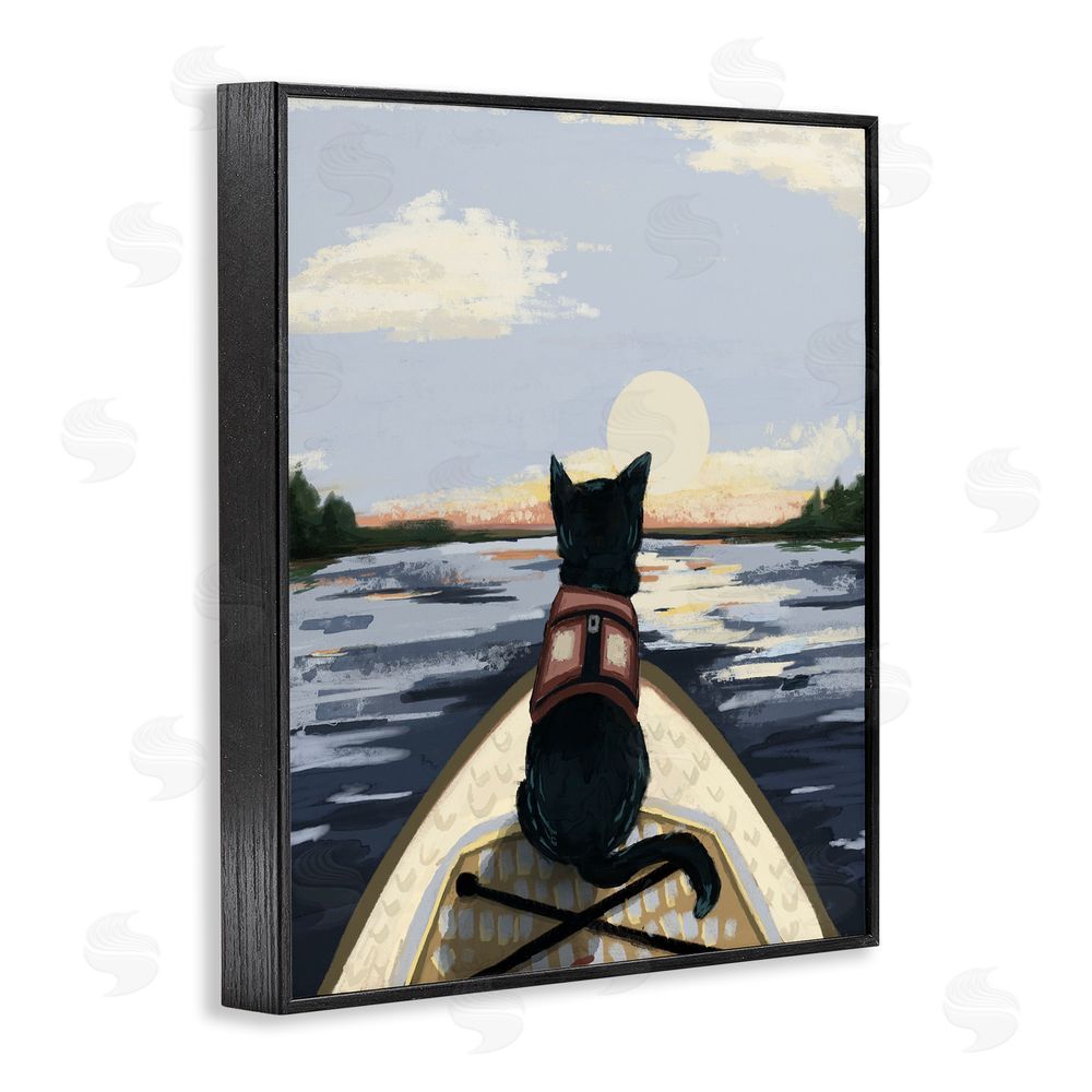 Denise Bartkus Peaceful Cat Viewing Lake Black Framed Giclee Wall Art Print