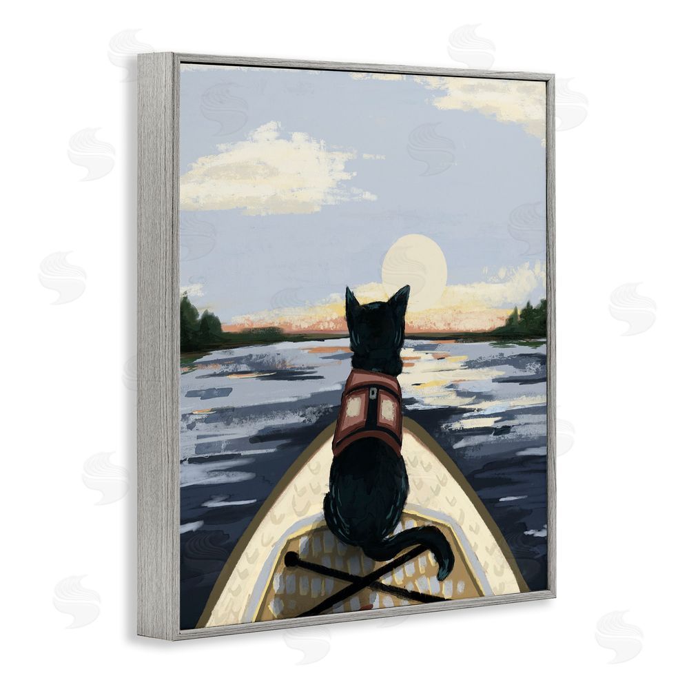 Denise Bartkus Peaceful Cat Viewing Lake Gray Framed Giclee Wall Art Print