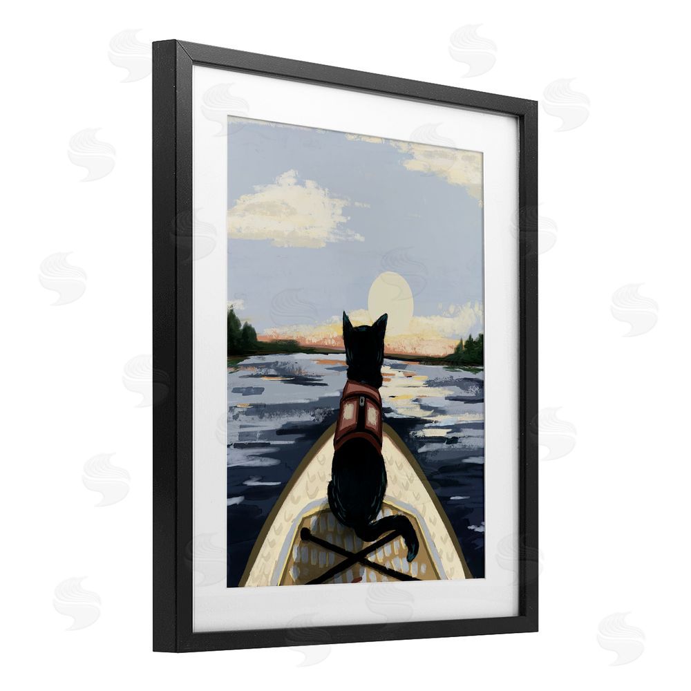 Denise Bartkus Peaceful Cat Viewing Lake Black Framed Print Under Glass Wall Art