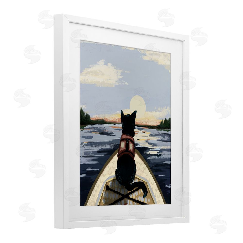 Denise Bartkus Peaceful Cat Viewing Lake White Framed Print Under Glass Wall Art