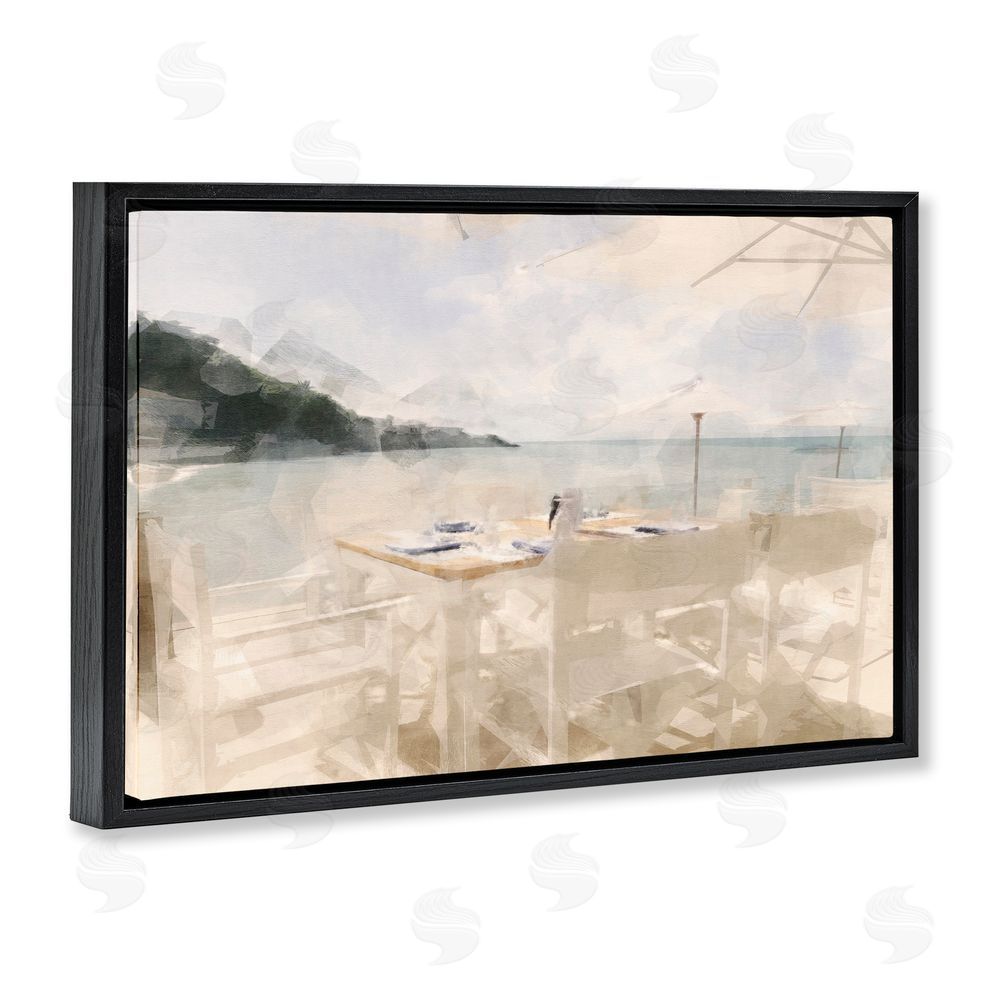 Noah Bay Table By The Sea Black Floating Framed Canvas Wall Art Print