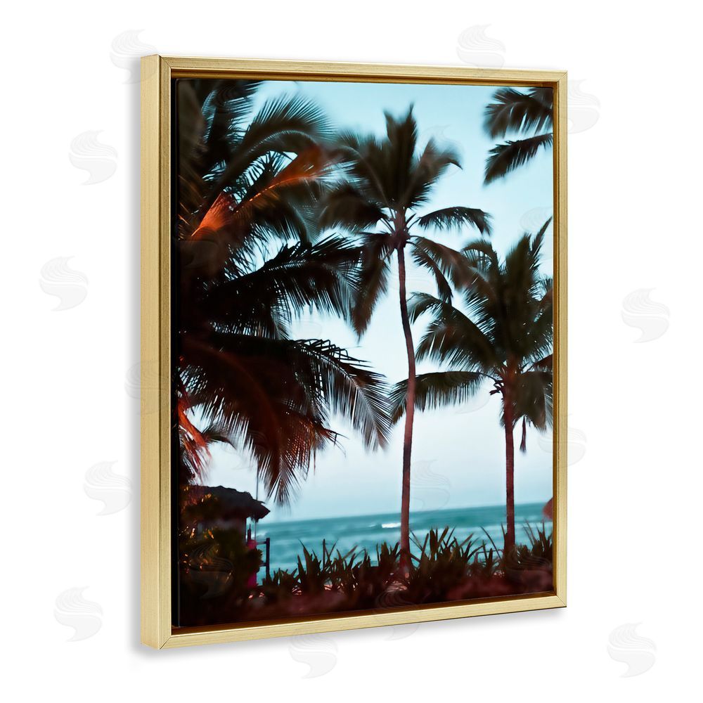 Noah Bay Shady Palms Beachfront Gold Floating Framed Canvas Wall Art Print