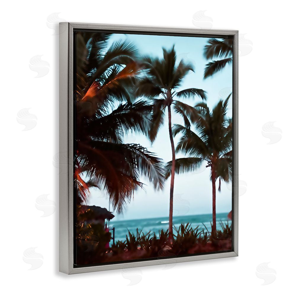 Noah Bay Shady Palms Beachfront Gray Floating Framed Canvas Wall Art Print