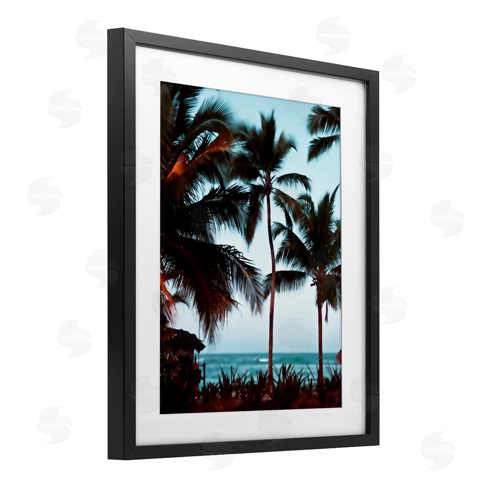 Noah Bay Shady Palms Beachfront Black Framed Print Under Glass with White Mat Wall Art
