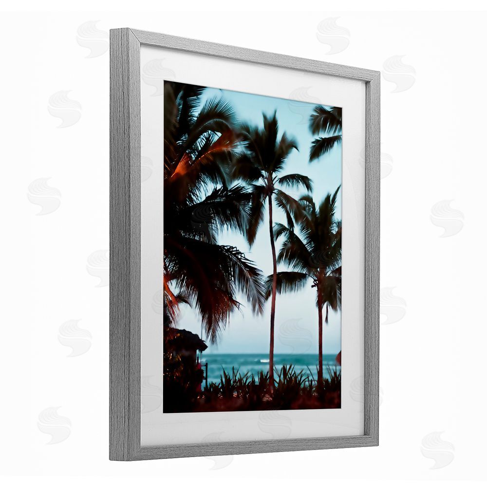 Noah Bay Shady Palms Beachfront Gray Framed Print Under Glass with White Mat Wall Art