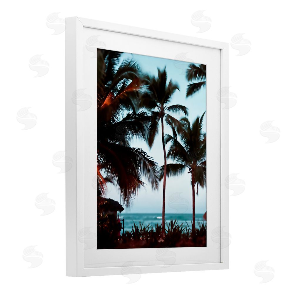 Noah Bay Shady Palms Beachfront White Framed Print Under Glass with White Mat Wall Art