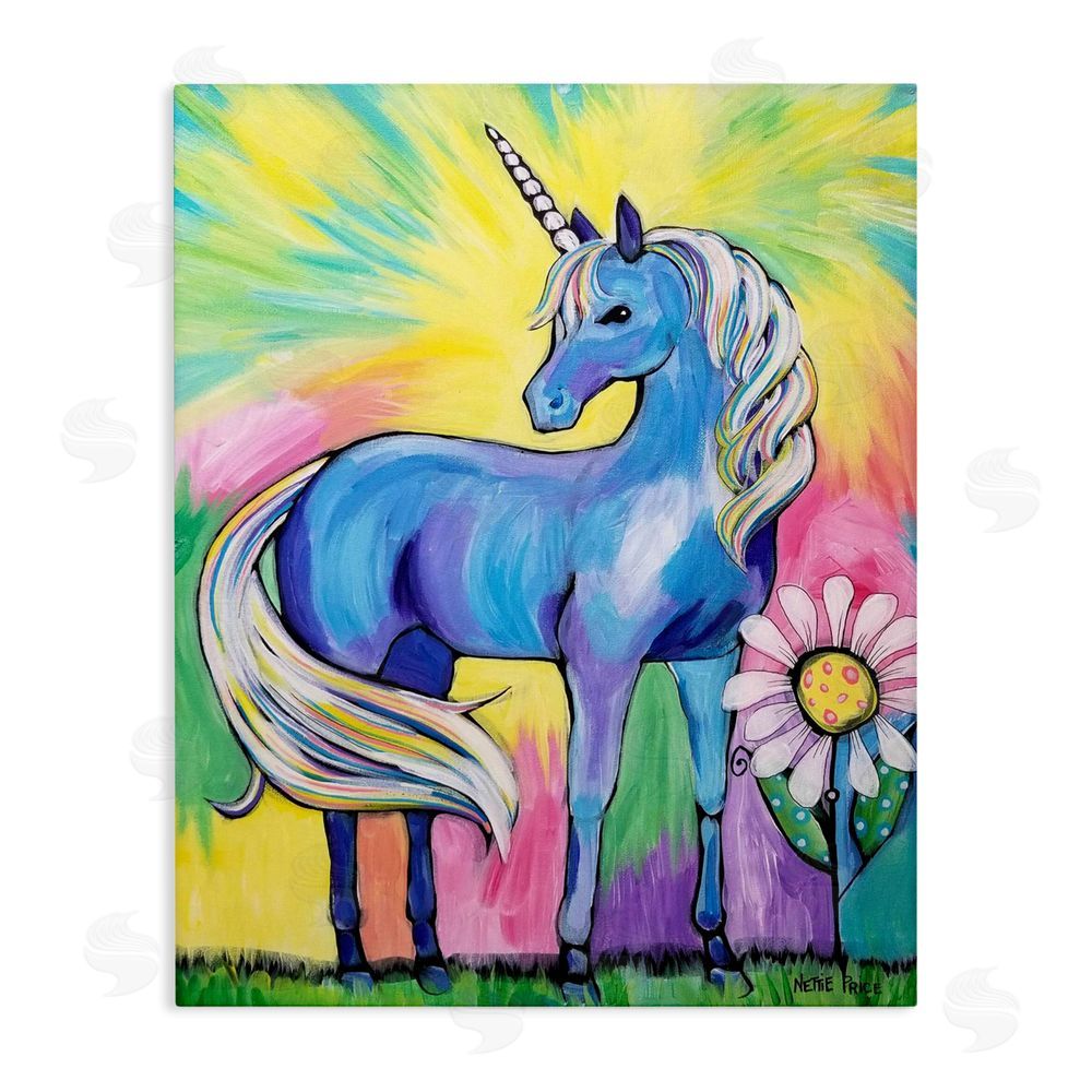 Nettie Price Magical Unicorn in Rainbow Meadow Stretched Canvas Wall Art