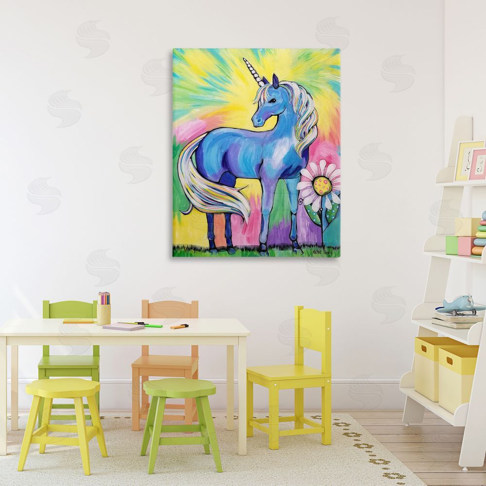 Nettie Price Magical Unicorn in Rainbow Meadow Stretched Canvas Wall Art in Room
