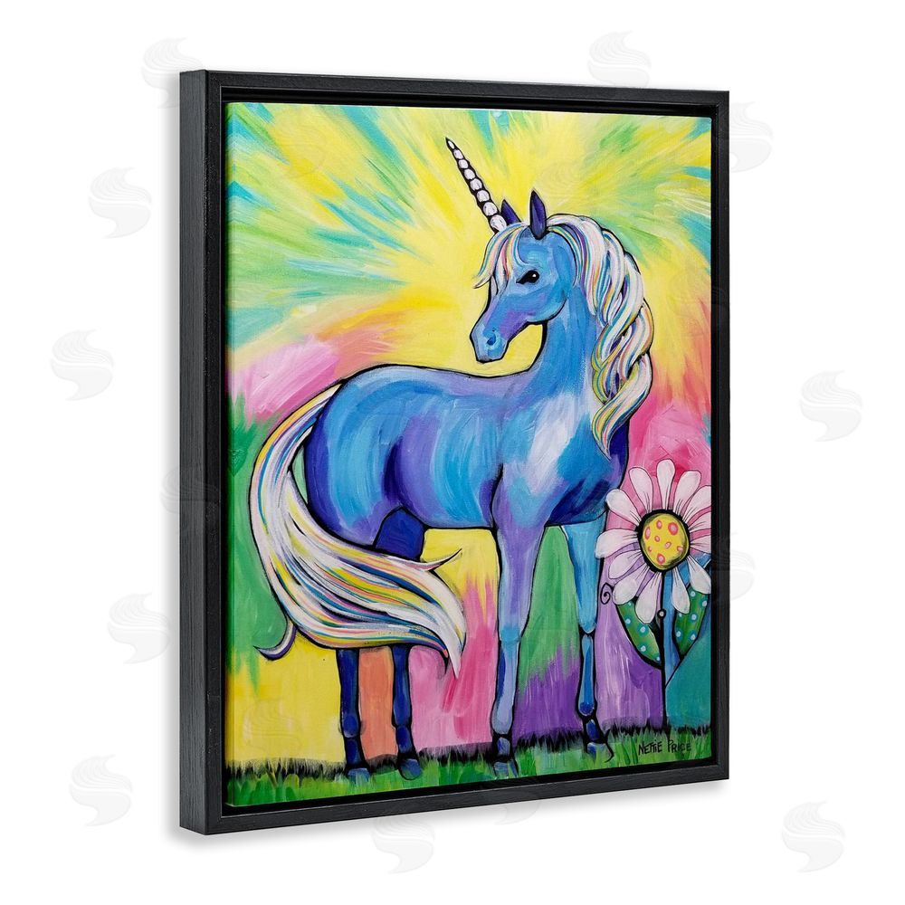 Nettie Price Magical Unicorn in Rainbow Meadow Black Floating Framed Canvas Wall Art