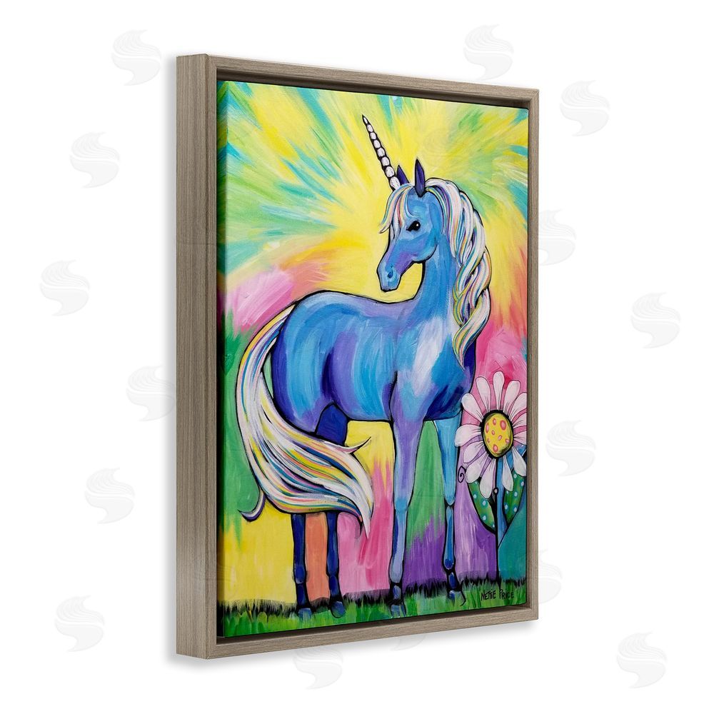 Nettie Price Magical Unicorn in Rainbow Meadow Brown Floating Framed Canvas Wall Art