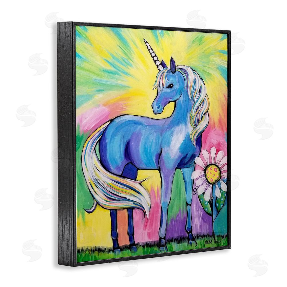 Nettie Price Magical Unicorn in Rainbow Meadow Black Framed Giclee Wall Art
