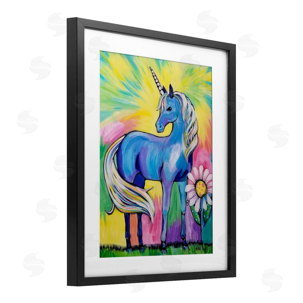 Nettie Price Magical Unicorn in Rainbow Meadow Black Framed Print Under Glass Wall Art