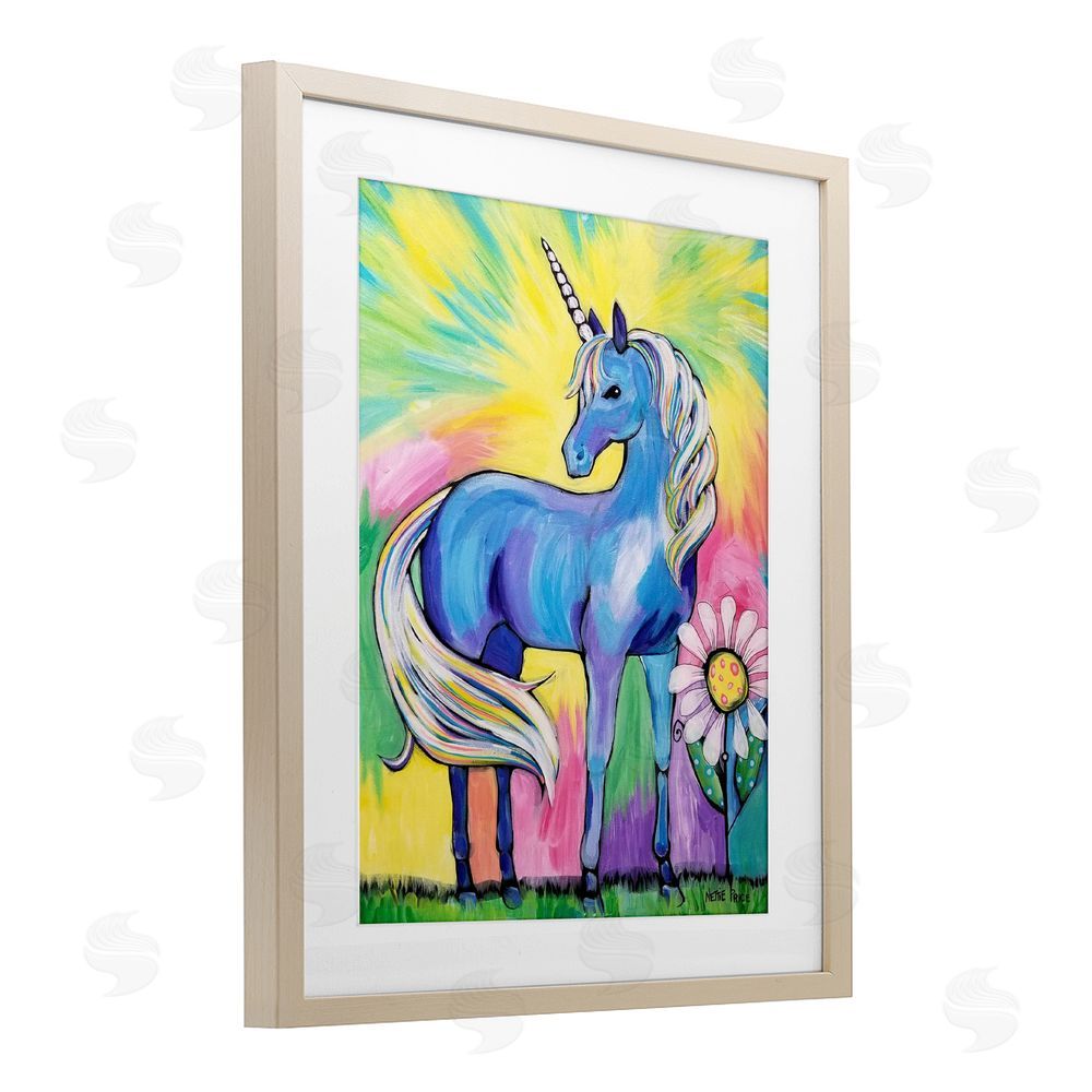 Nettie Price Magical Unicorn in Rainbow Meadow Brown Framed Print Under Glass Wall Art