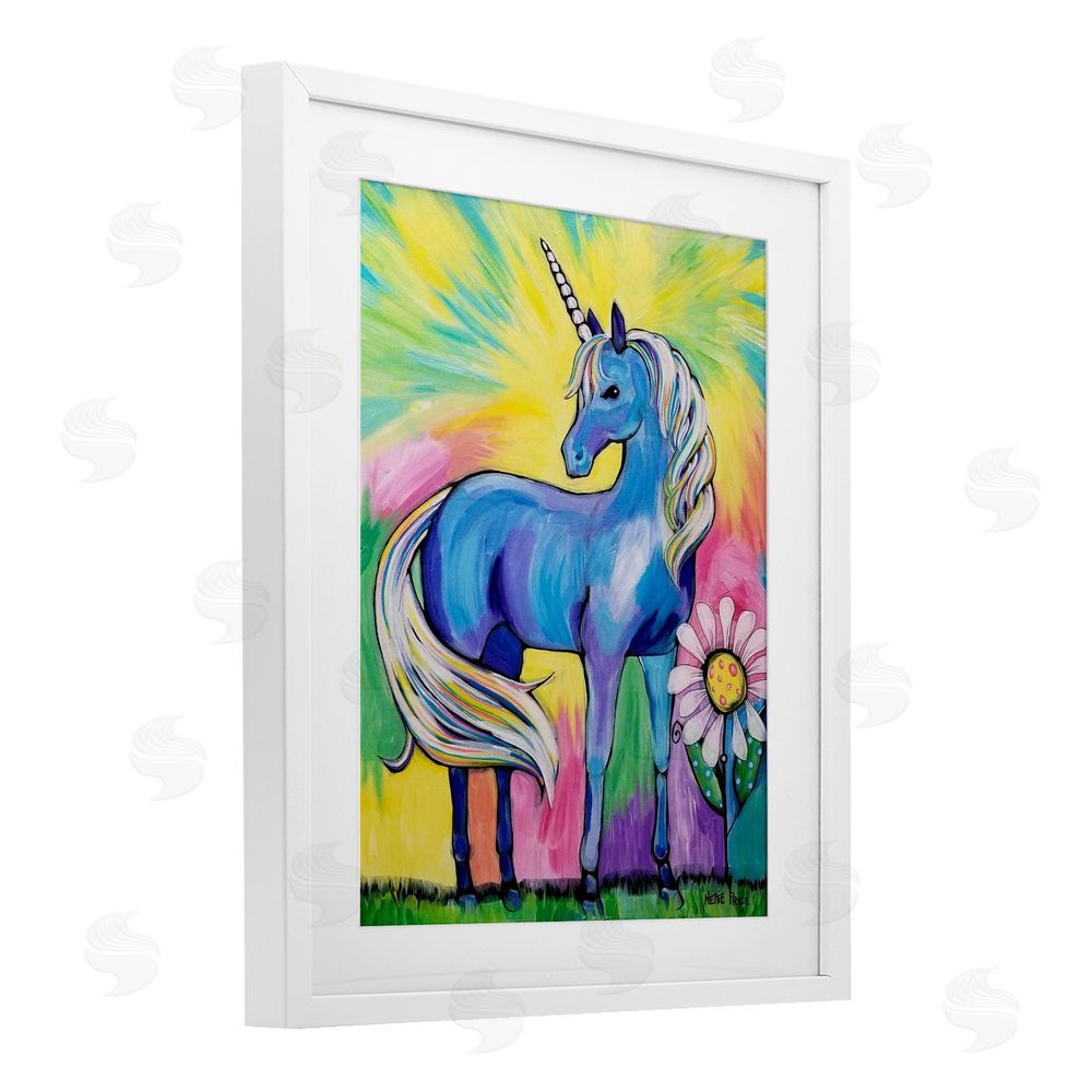 Nettie Price Magical Unicorn in Rainbow Meadow White Framed Print Under Glass Wall Art