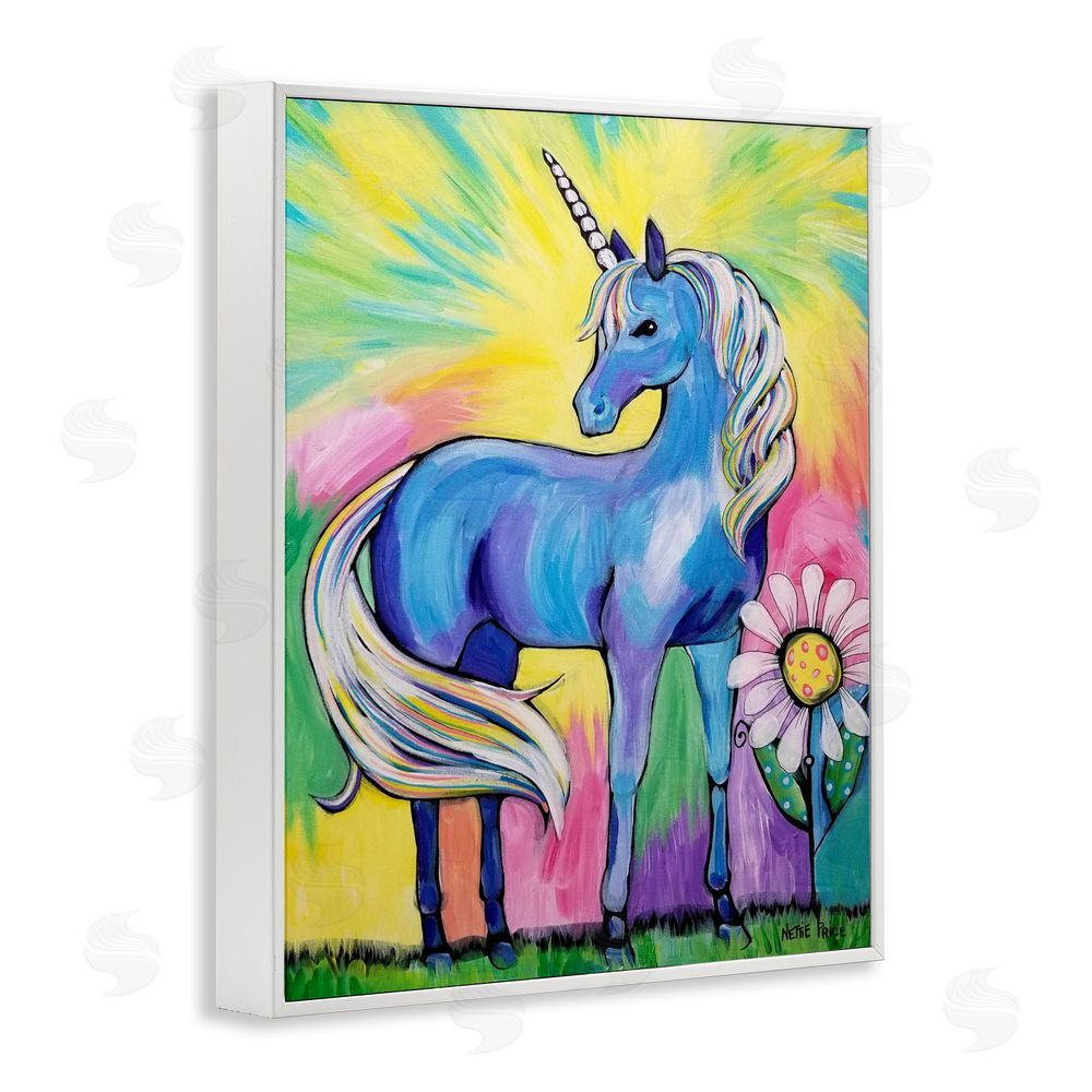 Nettie Price Magical Unicorn in Rainbow Meadow White Framed Giclee Wall Art