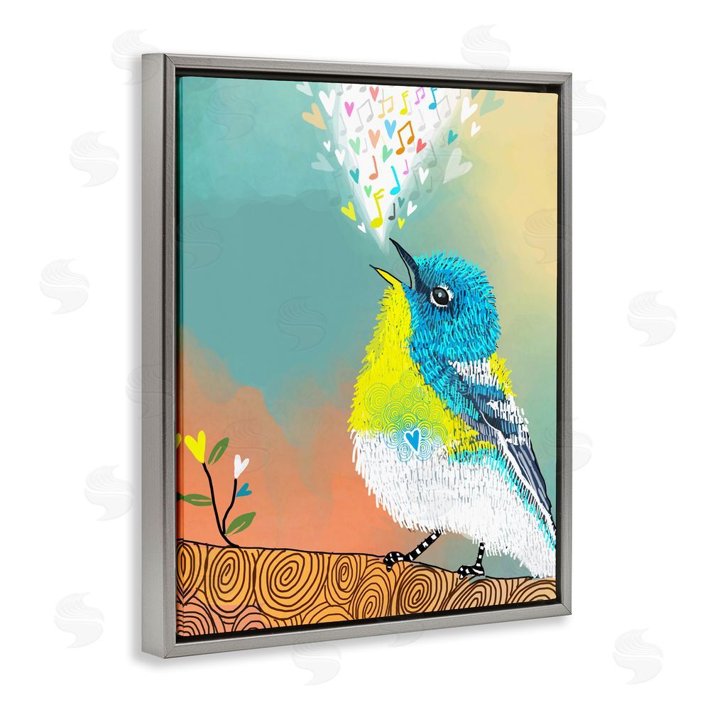 Suzanne Millius Dream Chaser Songbird Gray Floating Frame Canvas Wall Art Print