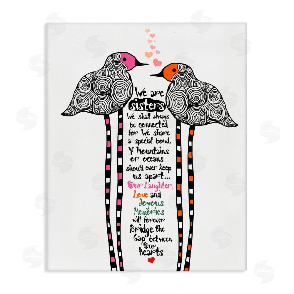 Suzanne Millius We Are Sisters Bird Duo Stretched Canvas Wall Art Print
