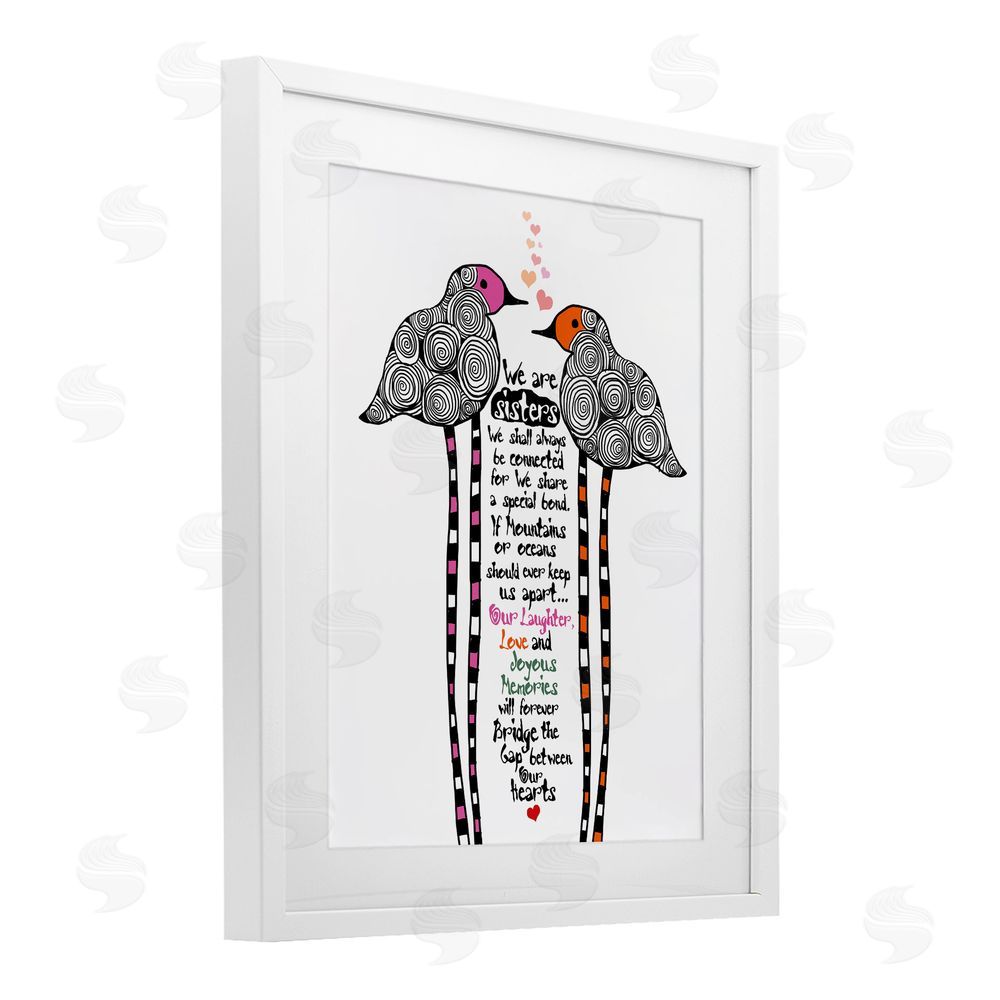 Suzanne Millius We Are Sisters Bird Duo White Framed Print Under Glass Wall Art
