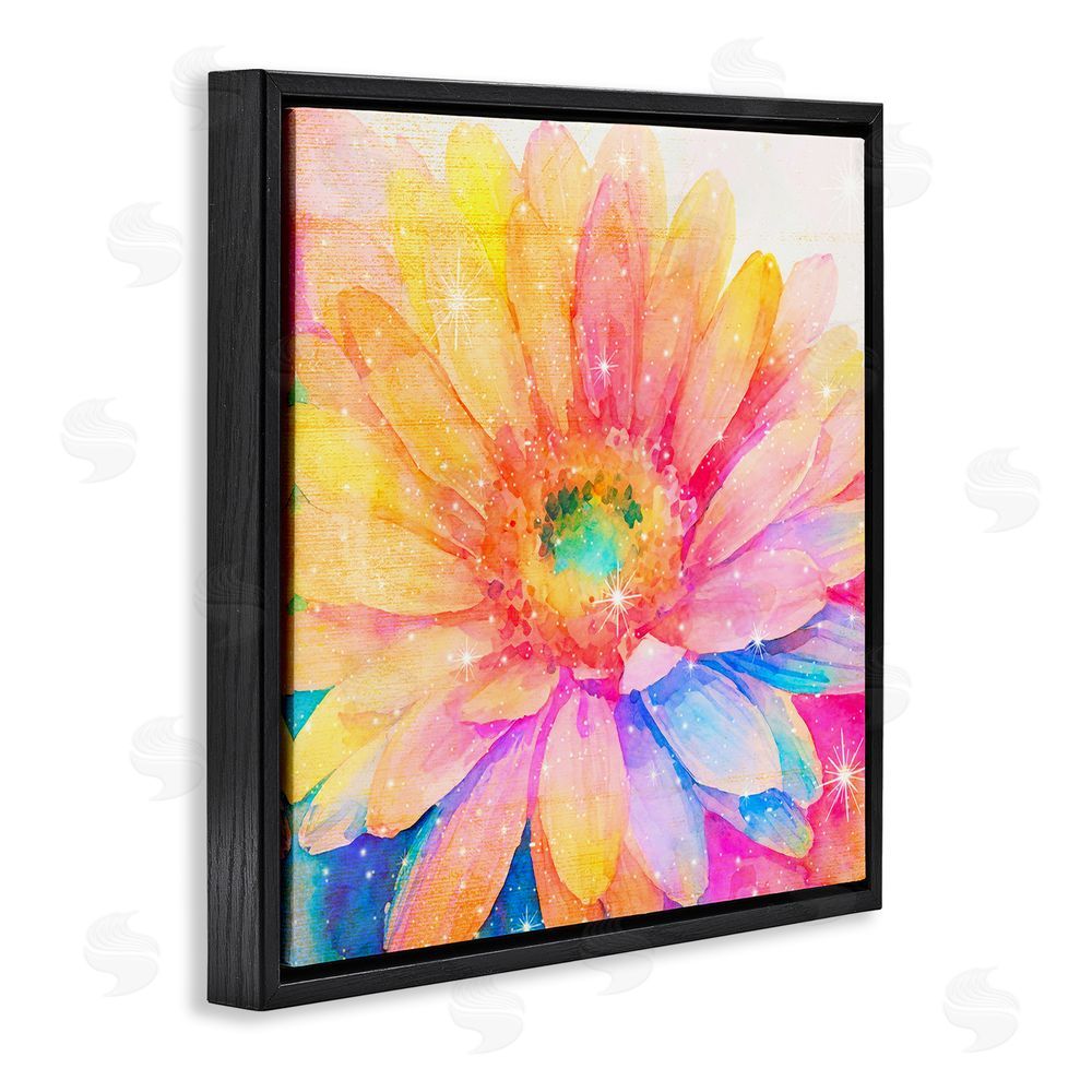 Vibelicious Bloomtopia Shimmer Blossom Black Floating Frame Stretched Canvas Wall Art Print