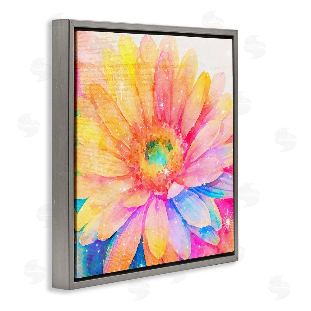Vibelicious Bloomtopia Shimmer Blossom Gray Floating Frame Stretched Canvas Wall Art Print