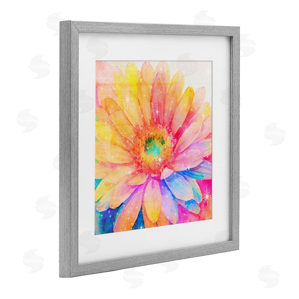 Vibelicious Bloomtopia Shimmer Blossom Gray Framed Print Under Glass with Matting Wall Art
