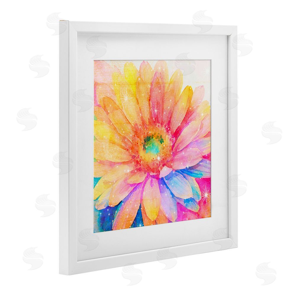 Vibelicious Bloomtopia Shimmer Blossom White Framed Print Under Glass with Matting Wall Art